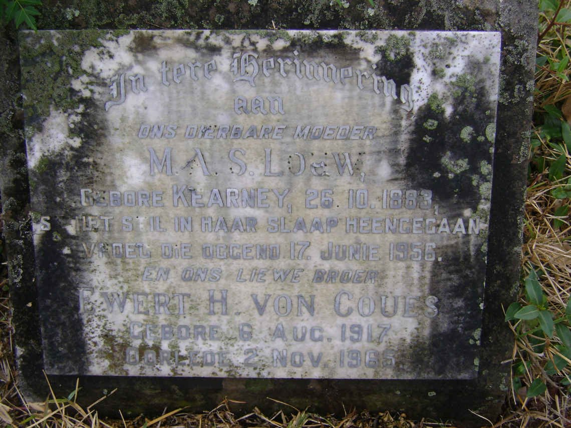 COUES Ewert H., von 1917- 1965 :: LOUW M.A.S. nee KEARNEY 1883-1956
