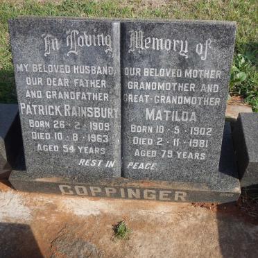 COPPINGER Patrick Rainsbury 1909-1963 &amp; Matilda 1902-1981