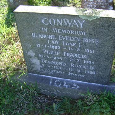 CONWAY Philip Frances 1894-1954 &amp; Blanche Evelyn Rose EGAN 1903-1951 :: CONWAY Desmond Ronald 1931-1966