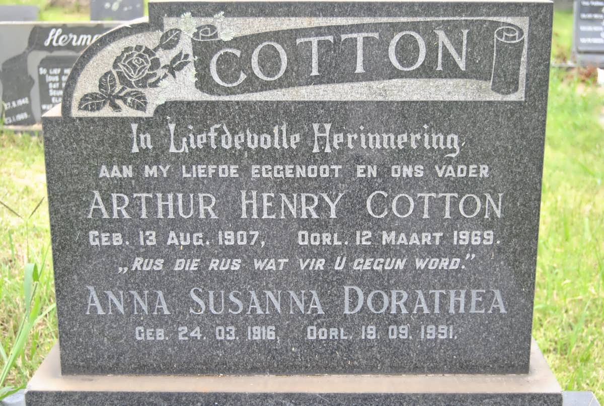 COTTON Arthur Henry 1907-1969 &amp; Anna Susanna Dorathea 1916-1991