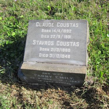 COUSTAS Stavros 1860-1948 &amp; Fanny Emily 1869-1953 :: COUSTAS Claude 1892-1931