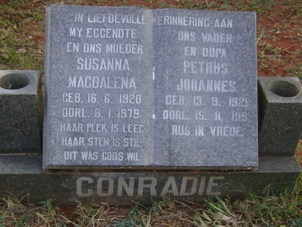 CONRADIE Petrus Johannes 1921-1991 &amp; Susanna Magdalena 1920-1979