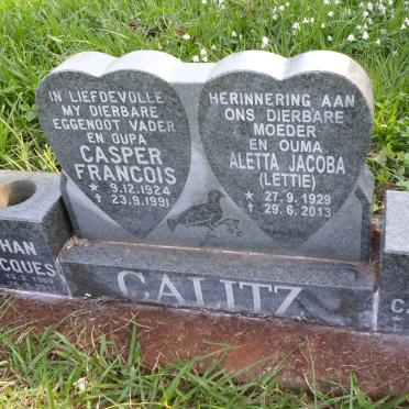 CALITZ Casper Francois 1924-1991 &amp; Aletta Jacoba 1929-2013