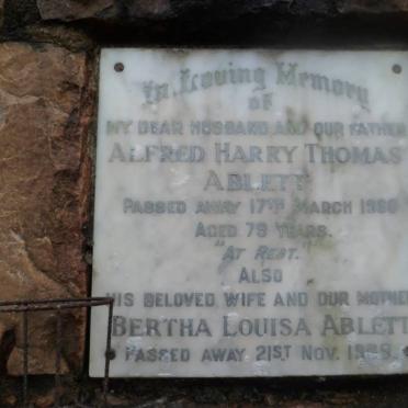 ABLETT Alfred Harry Thomas -1960 &amp; Bertha Louisa -1969