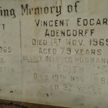 ADENDORFF Vincent Edgar -1969 &amp; Edith -1981 :: BIGLANDS Minnie Elliott -1965