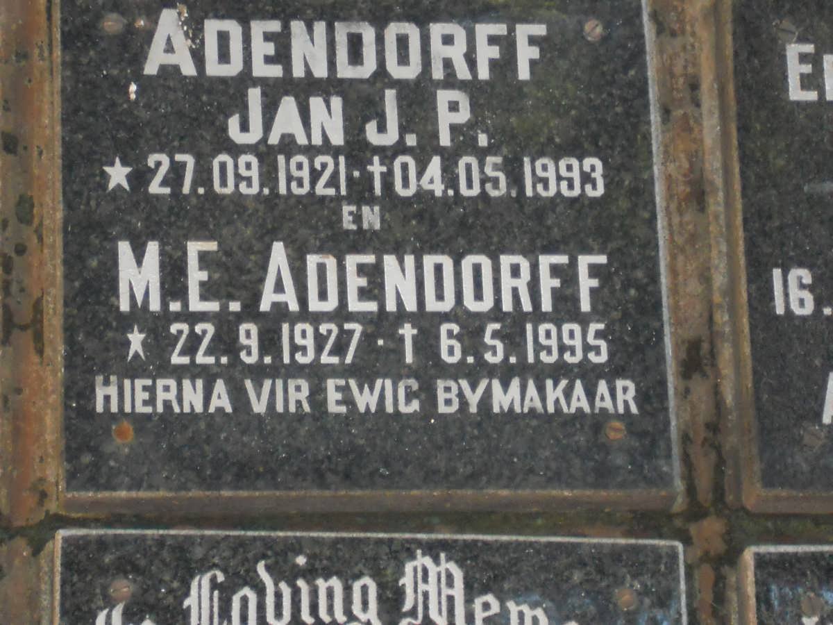 ADENDORFF Jan J.P. 1921-1993 &amp; M.E. 1927-1995