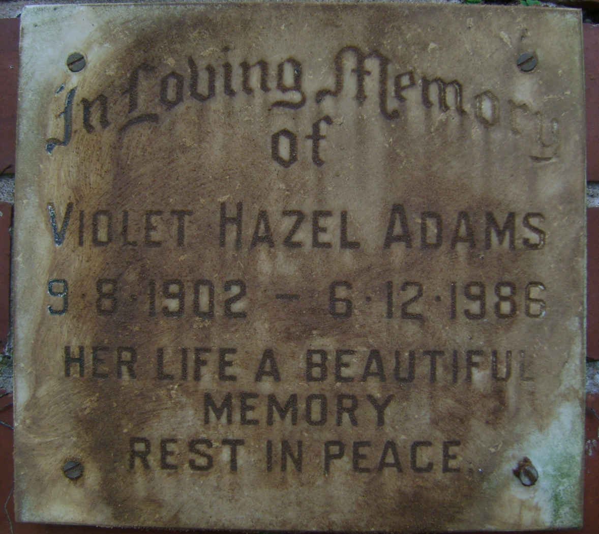 ADAMS Violet Hazel 1902-1986