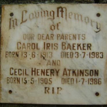 ATKINSON Cecil Henery 1905-1986 &amp; Carol Iris BAEKER 1913-1983