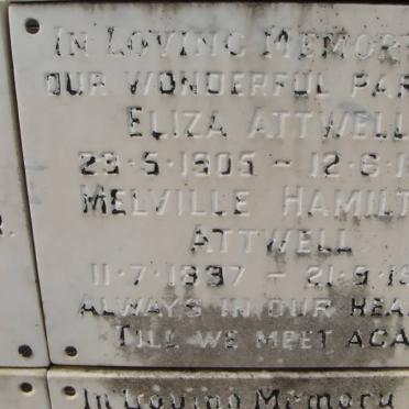 ATTWELL Melville Hamilton 1897-1974 &amp; Eliza 1905-1972