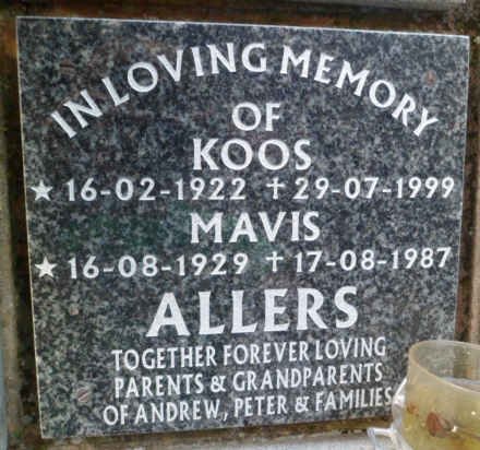 ALLERS Koos 1922-1999 &amp; Mavis 1929-1987