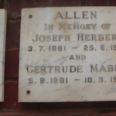 ALLEN Joseph Herbert 1881-1970 &amp; Gertrude Mabel 1881-1970