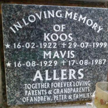 ALLERS Koos 1922-1999 &amp; Mavis 1929-1987