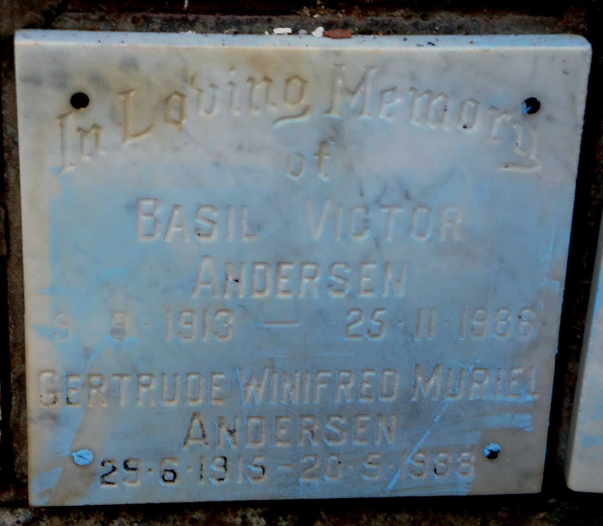 ANDERSEN Basil Victor 1913-1986 &amp; Gertrude Winifred Muriel 1915-1988