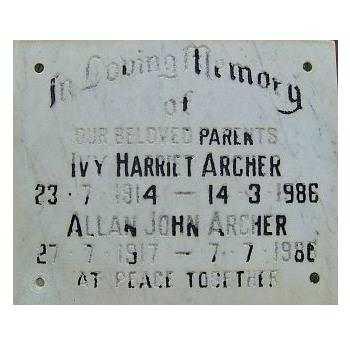 ARCHER Alan John 1917-1986 &amp; Ivy Harriet 1914-1986