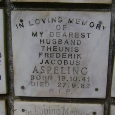 ASPELING Theunis Frederik Jacobus 1941-1982