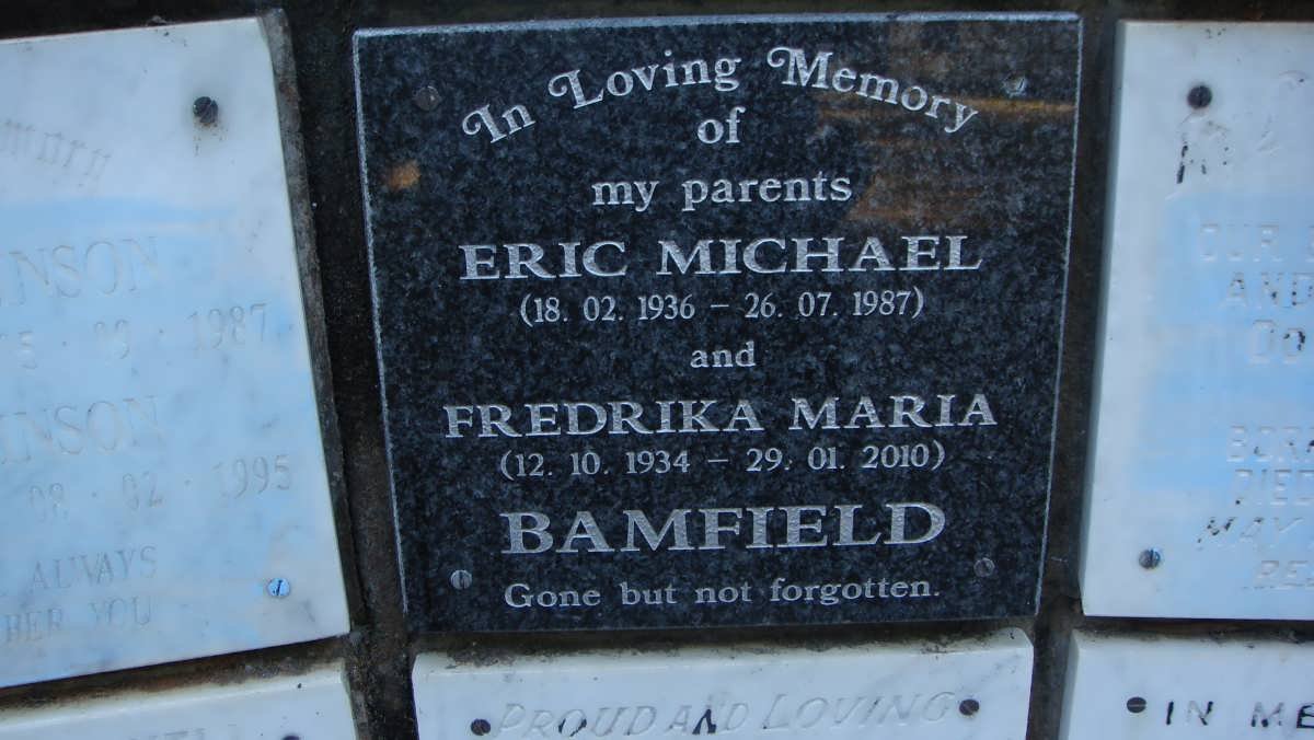 BAMFIELD Eric Michael 1936-1987 &amp; Fredrika Maria 1934-2010