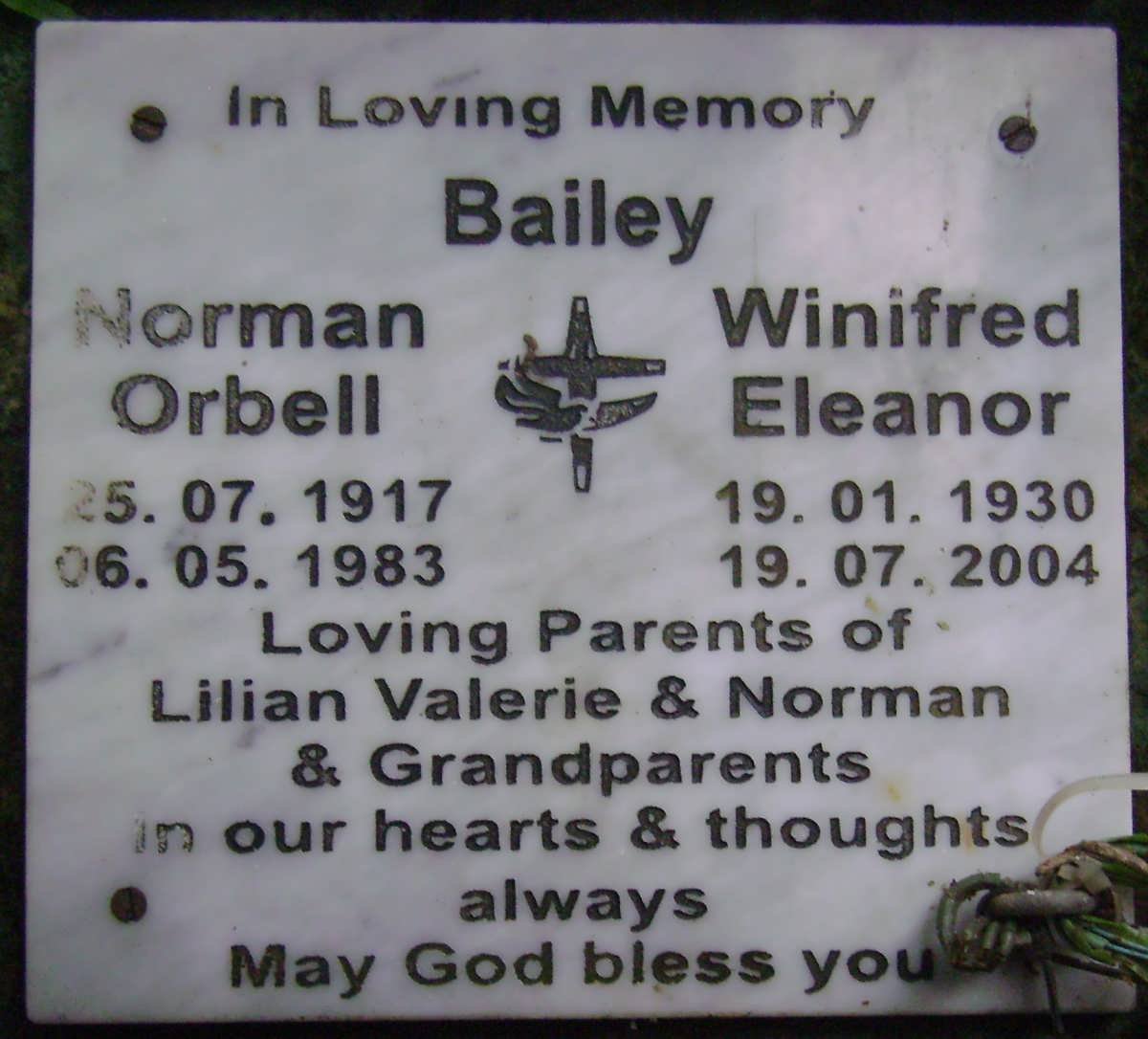 BAILEY Norman Orbell 1917-1983 &amp; Winifred Eleanor 1930-2004