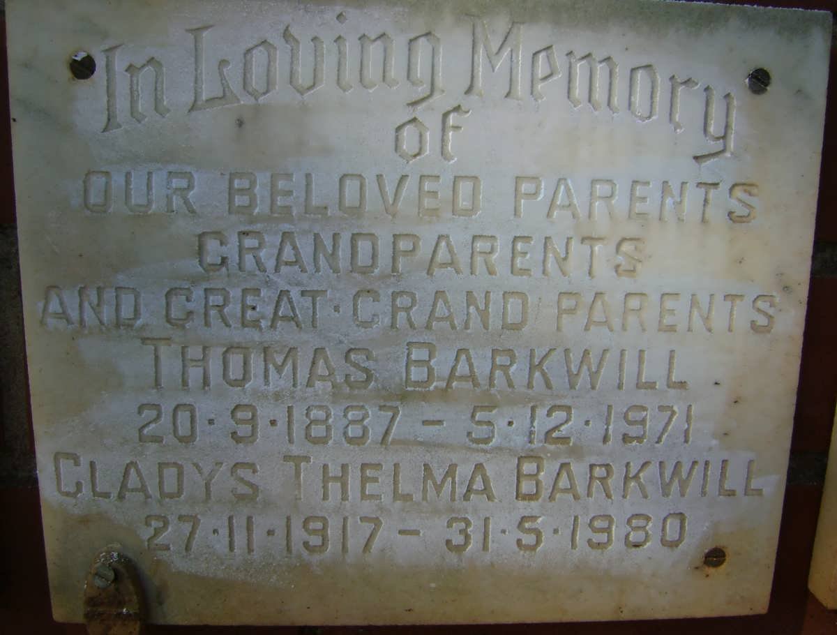BARKWILL Thomas 1887-1971 &amp; Gladys Thelma 1917-1980