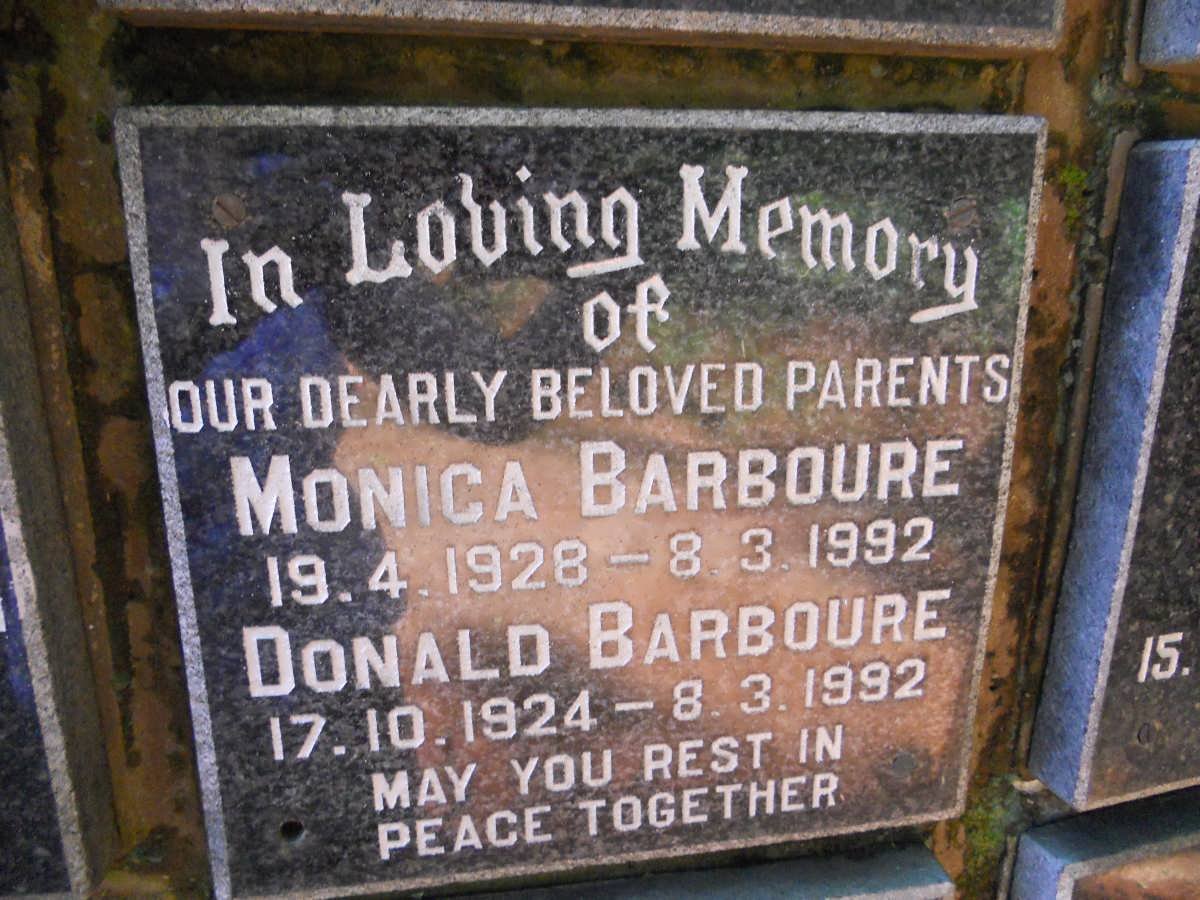 BARBOURE Donald 1924-1992 &amp; Monica 1928-1992