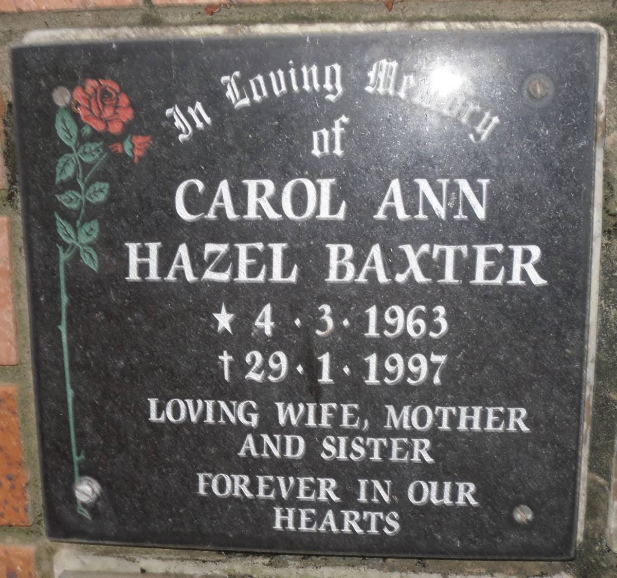BAXTER Carol Ann Hazel 1963-1997