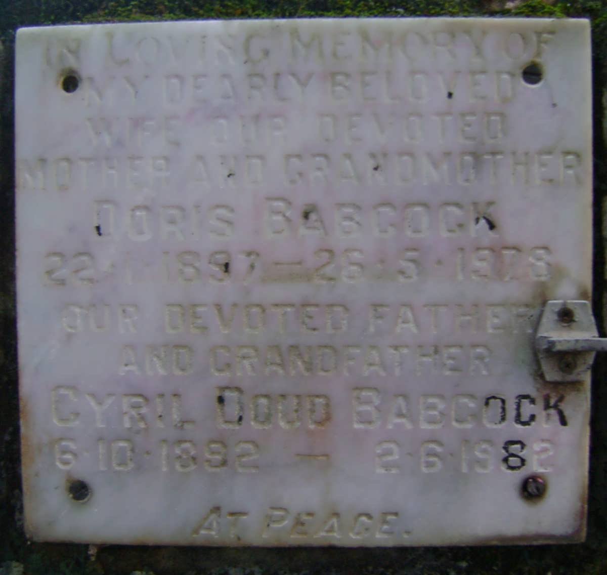 BABCOCK Cyril Doud 1892-1982 &amp; Doris 1897-1978
