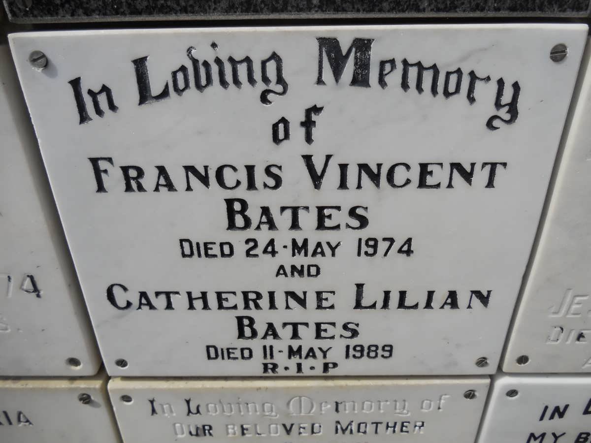 BATES Francis Vincent -1974 &amp; Catherine Lilian -1989