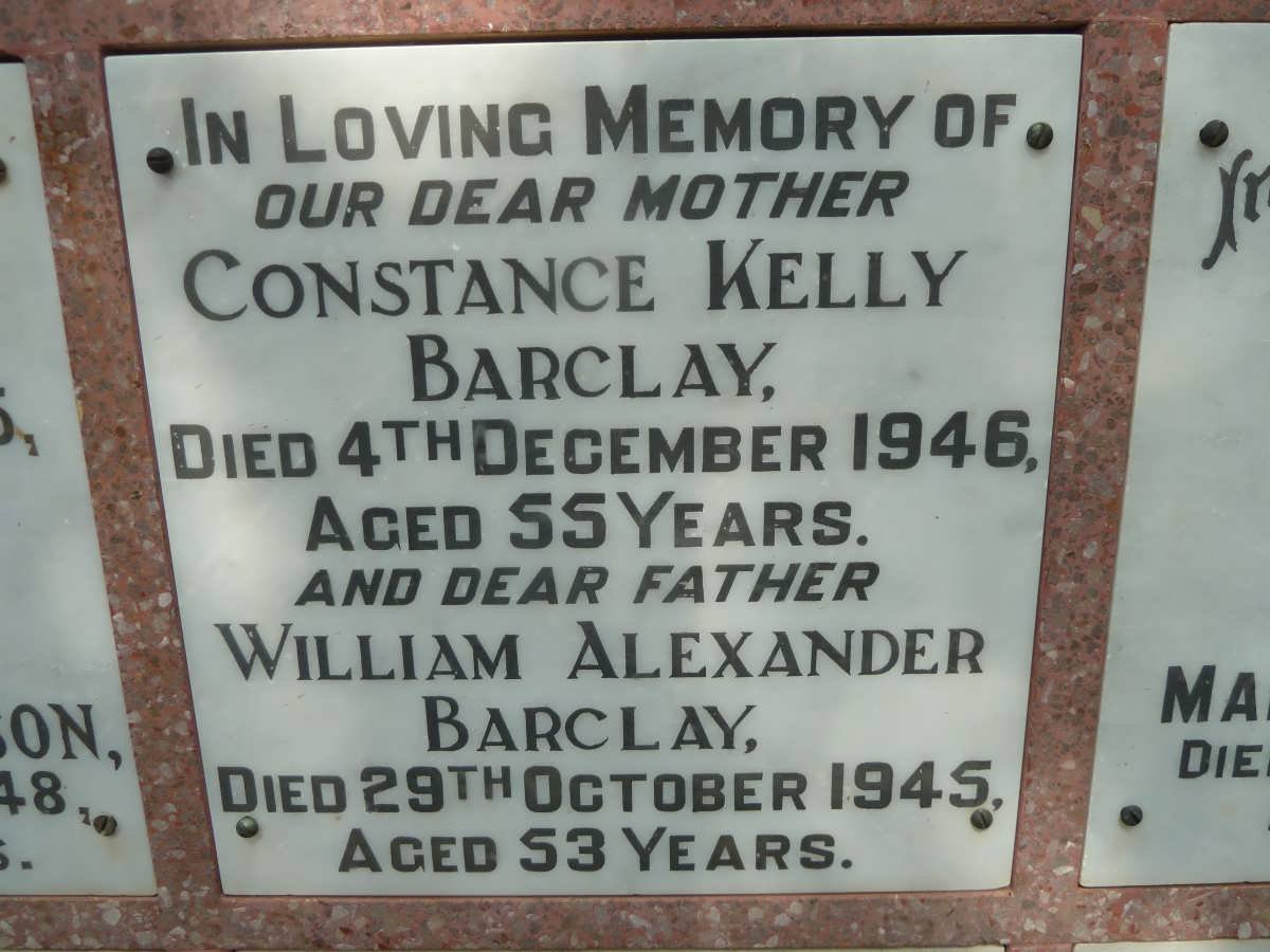 BARCLAY William Alexander -1945 &amp; Constance Kelly -1946