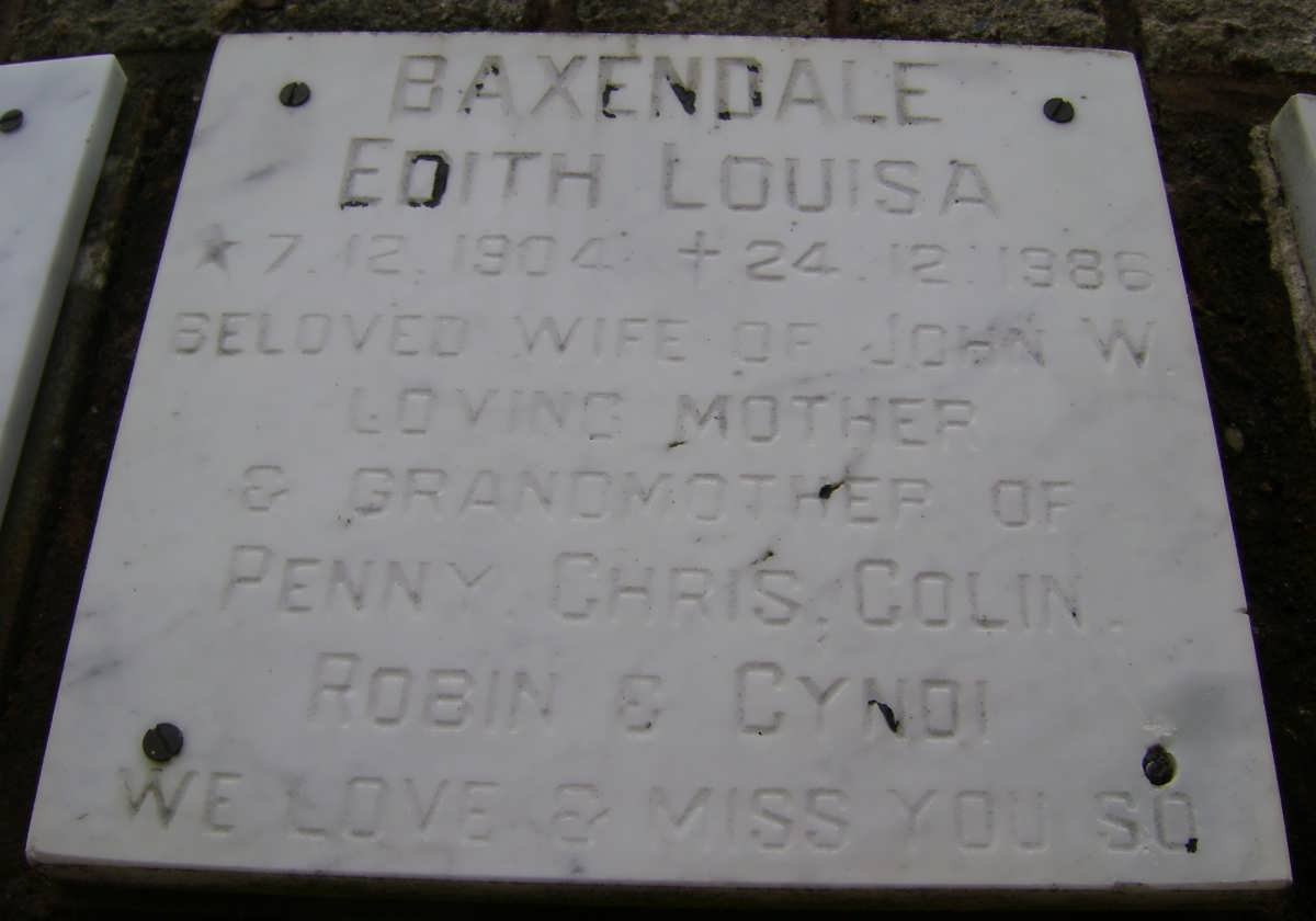 BAXENDALE Edith Louisa 1904-1986