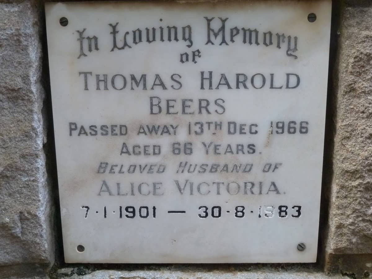 BEERS Thomas Harold -1966 &amp; Alice Victoria 1901-1983