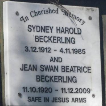 BECKERLING Sydney Harold 1912-1985 &amp; Jean Swan Beatrice 1920-2009