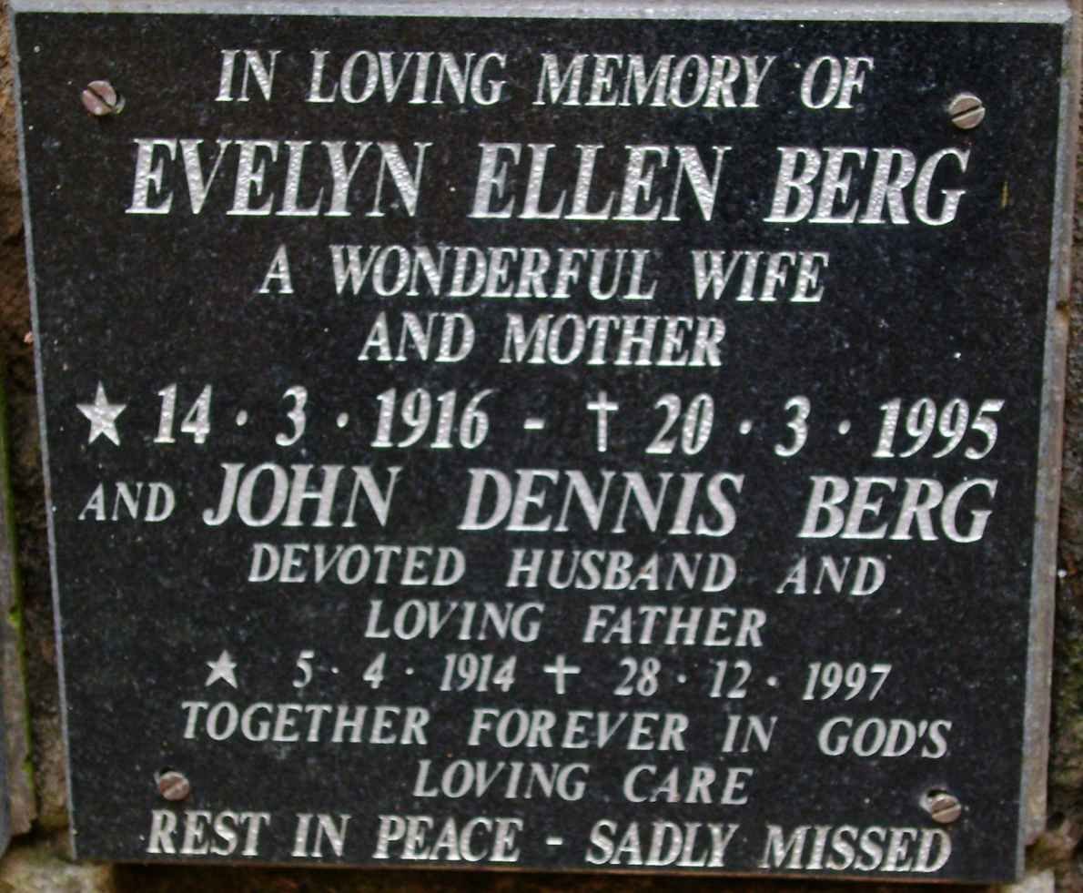 BERG John Dennis 1914-1997 &amp; Evelyn Ellen 1916-1995