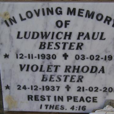 BESTER Ludwich Paul 1930-1979 &amp; Violet Rhoda 1937-2013