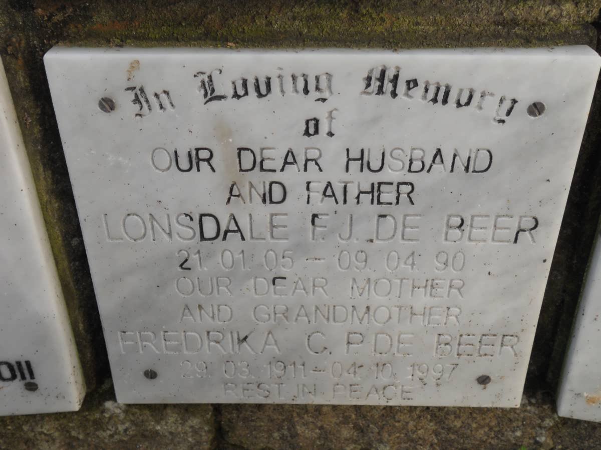 BEER Lonsdale F.J., de 1905-1990 &amp; Fredrika C.P. 1911-1997