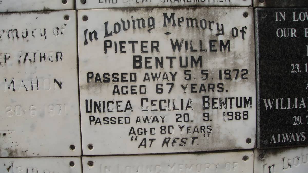 BENTUM Pieter Willem -1972 &amp; Unicea Cecilia -1988