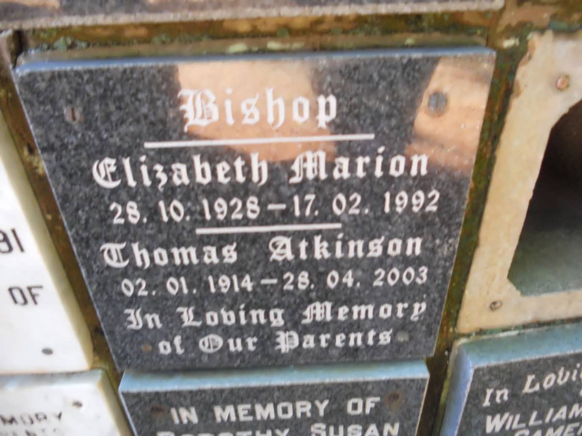 BISHOP Thomas Atkinson 1914-2003 &amp; Elizabeth Marion 1928-1992