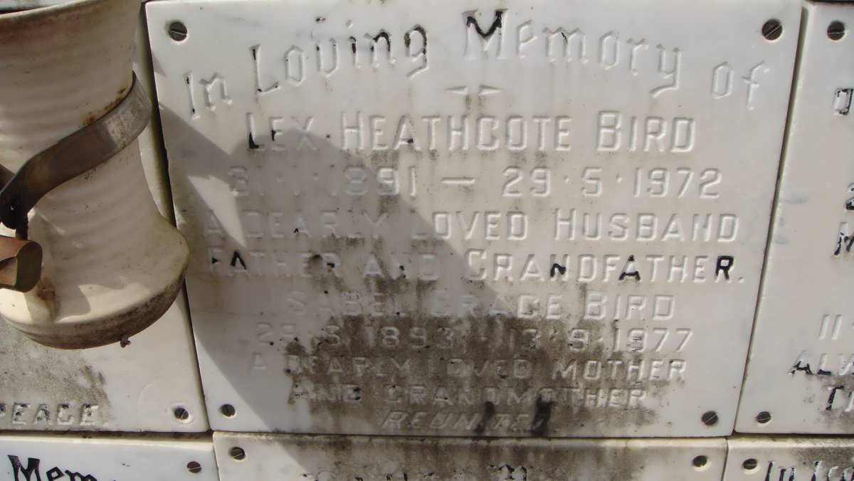 BIRD Lex Heathcote 1891-1972 &amp; Isabel Grace 1893-1977