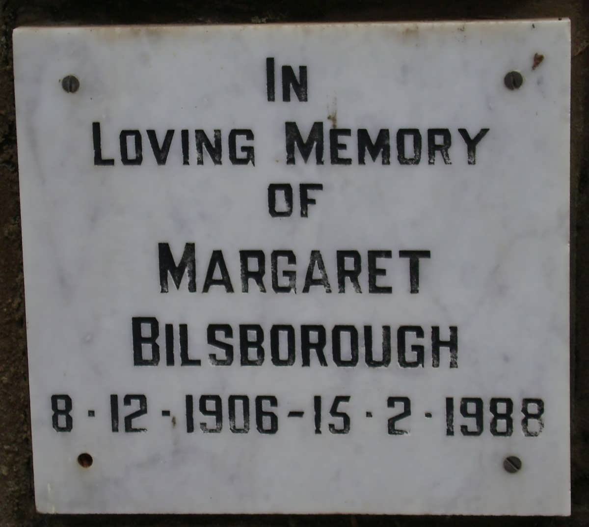 BILSBOROUGH Margaret 1906-1988