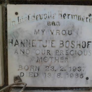 BOSHOFF Hannetjie 1937-1985