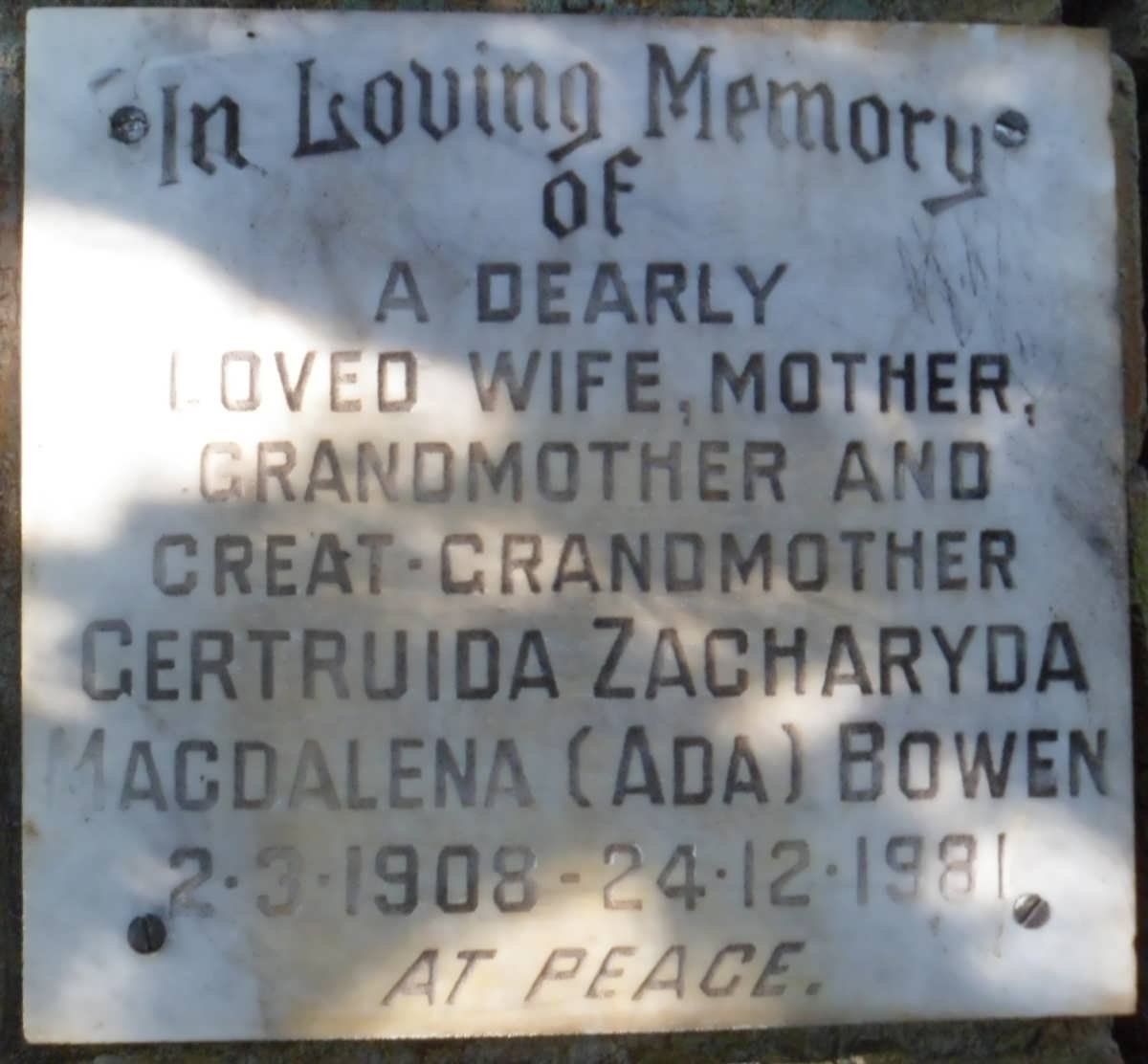 BOWEN Gertruida Zacharyda Magdalena 1908-1981
