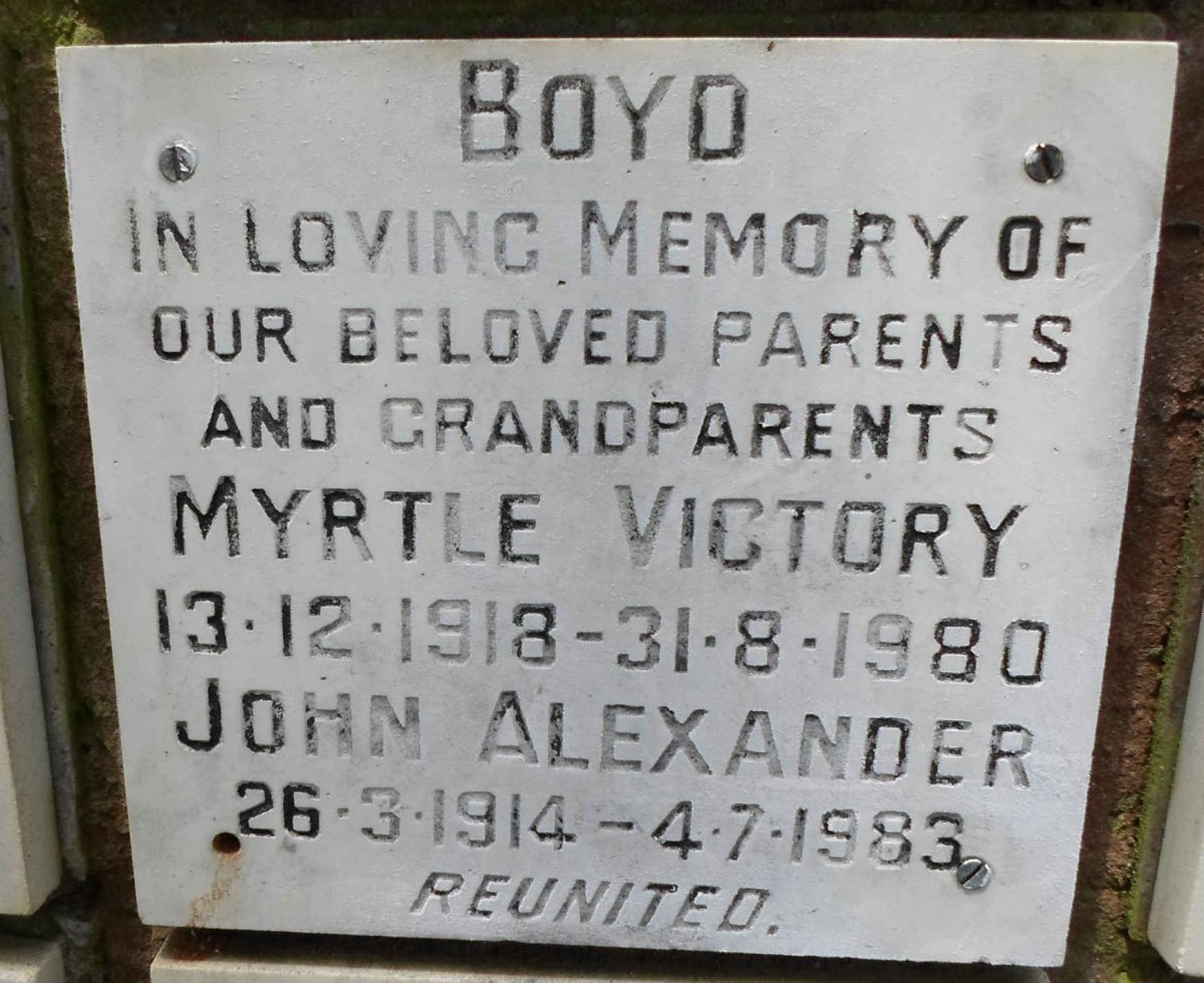 BOYD John Alexander 1914-1983 &amp; Myrtle Victory 1918-1980