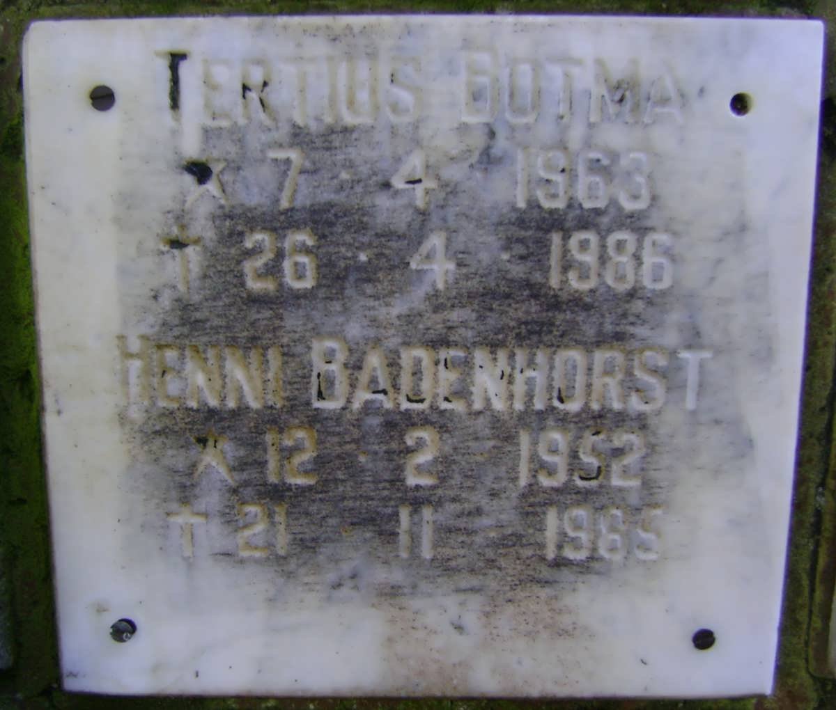 BOTMA Tertius 1963-1986 :: BADENHORST Henni 1952-1985