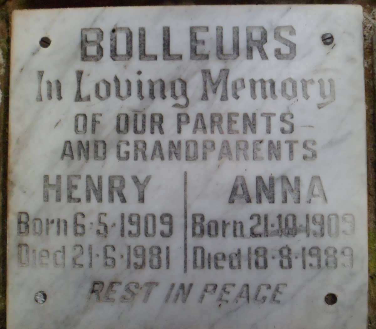 BOLLEURS Henry 1909-1981 &amp; Anna 1909-1989