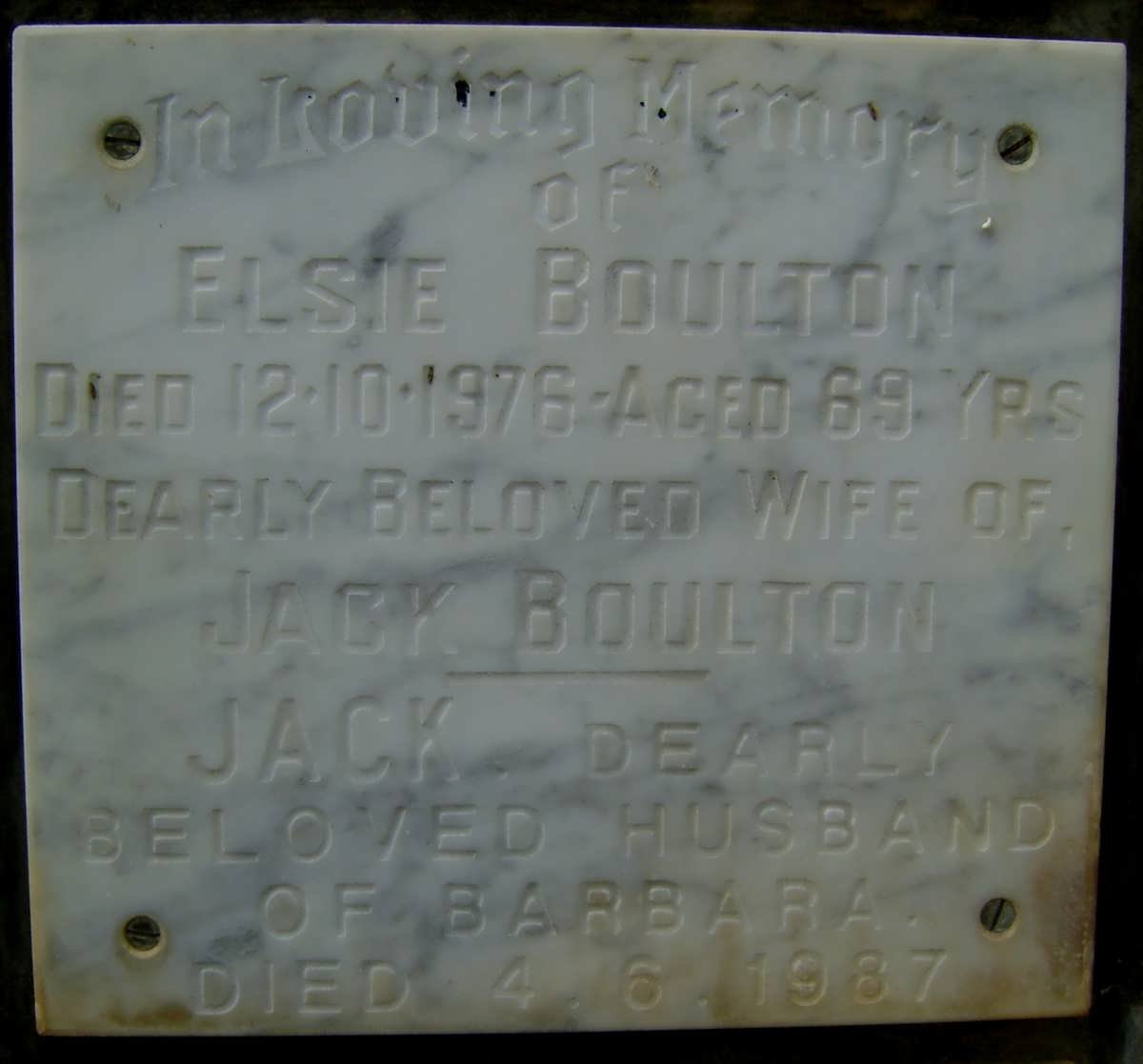 BOULTON Jack -1987 &amp; Elsie -1976