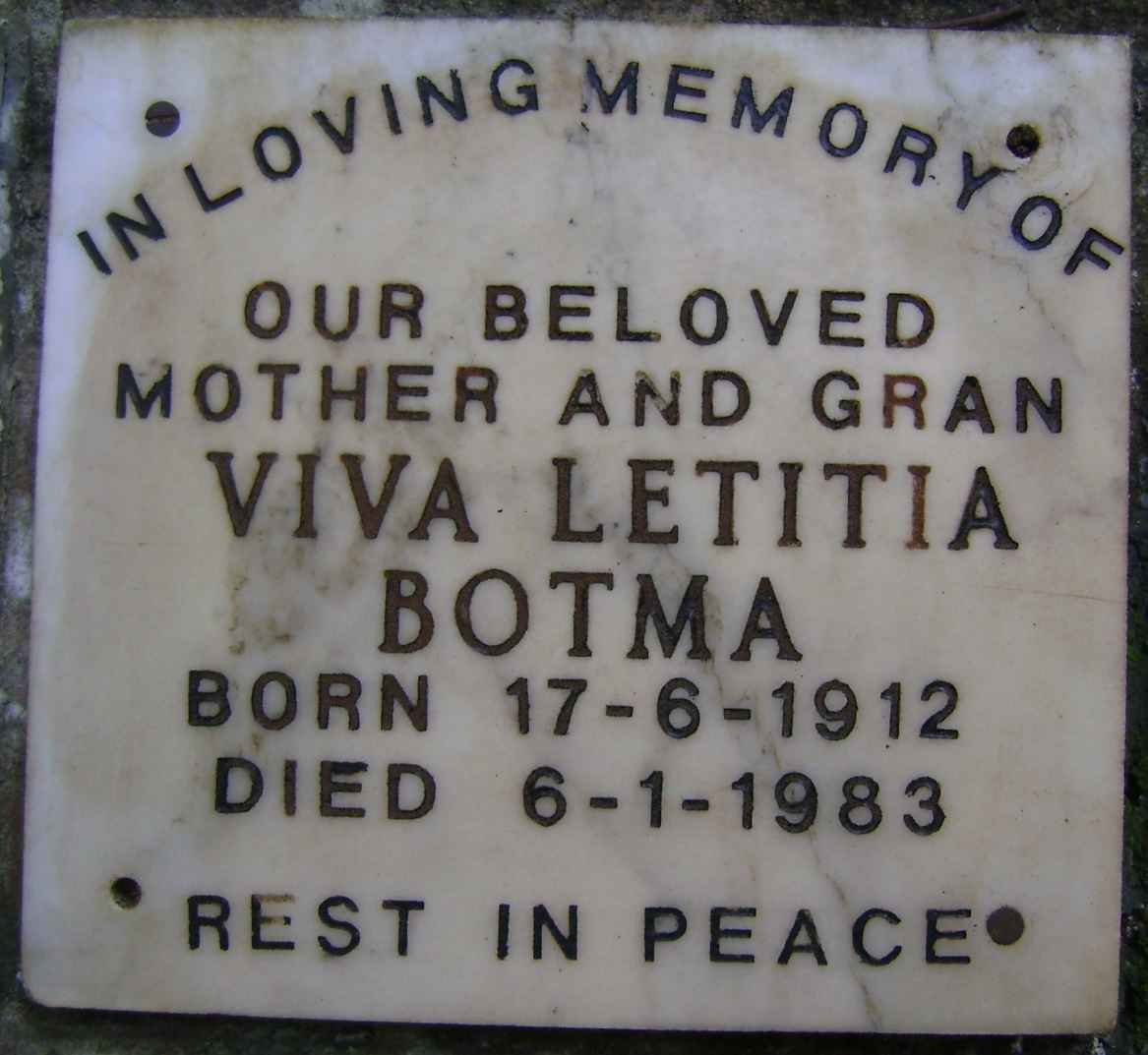 BOTMA Viva Letitia 1912-1983