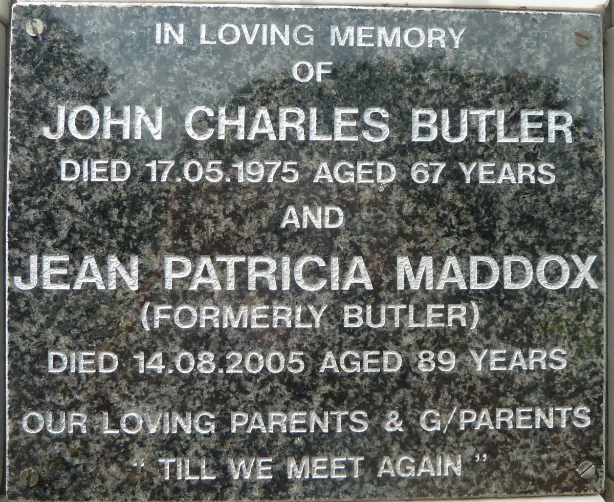 BUTLER John Charles -1975 &amp; Jean Patricia MADDOX formerly BUTLER -2005