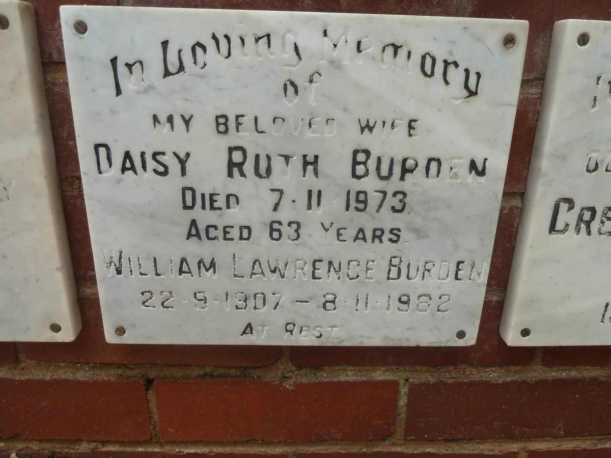 BURDEN William Lawrence 1907-1982 &amp; Daisy Ruth -1973