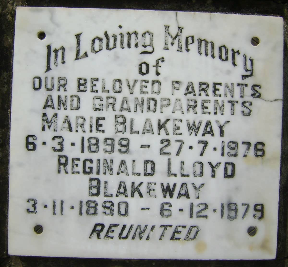 BLAKEWAY Reginald Lloyd 1890-1979 &amp; Marie 1899-1976