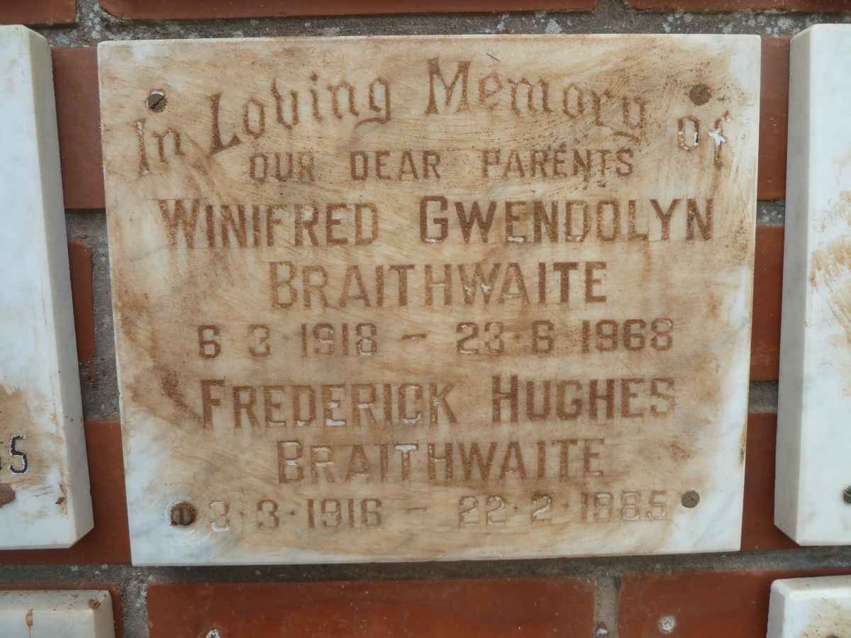 BRAITHWAITE Frederick Hughes 1916-1985 &amp; Winifred Gwendolyn 1918-1968