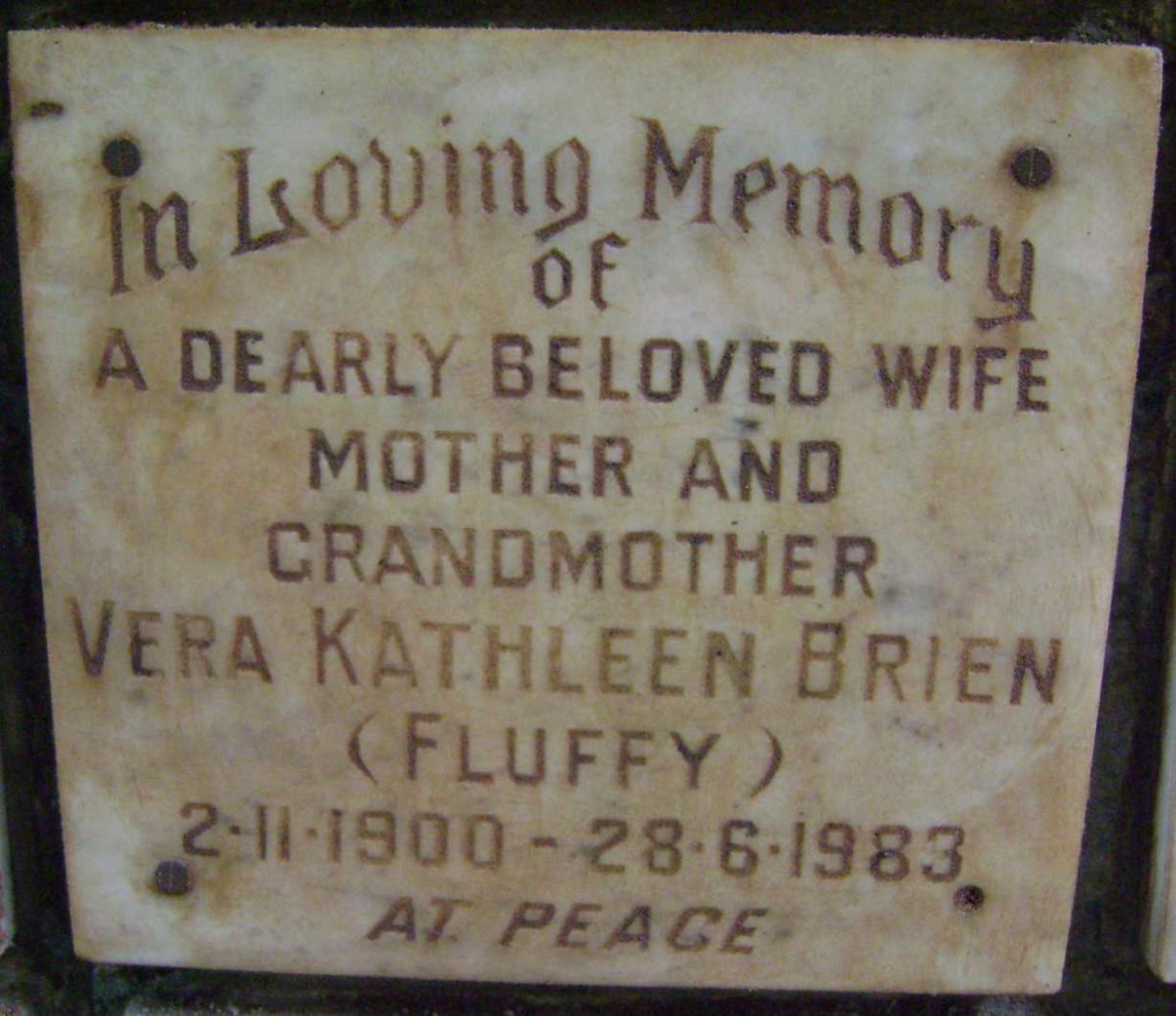 BRIEN Vera Kathleen 1900-1983