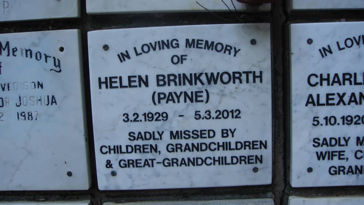 BRINKWORTH Helen nee PAYNE 1929-2012